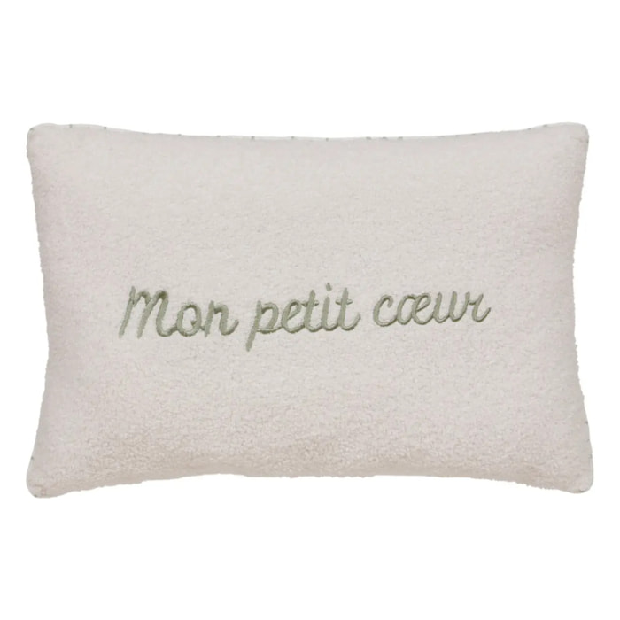 Coussin reversible bouclette/motif coeurs Jaiko 38x58cm blanc et vert