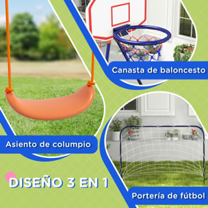 Columpio Infantil 3 en 1 Columpio para Niños de 3-8 Años con Canasta y Portería de Fútbol Desmontable Marco de Acero Carga 45 kg para Exterior Multicolor