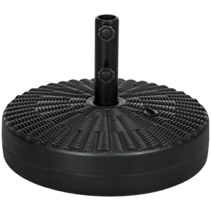 Base de Sombrilla Redondo Soporte para Parasol Rellenable de Agua 22 kg y Arena 29 kg para Poste de Parasol de Ø38/48 mm Superficie de Imitación de Ratán Ø51x36 cm Negro
