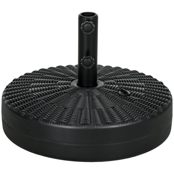 Base de Sombrilla Redondo Soporte para Parasol Rellenable de Agua 22 kg y Arena 29 kg para Poste de Parasol de Ø38/48 mm Superficie de Imitación de Ratán Ø51x36 cm Negro