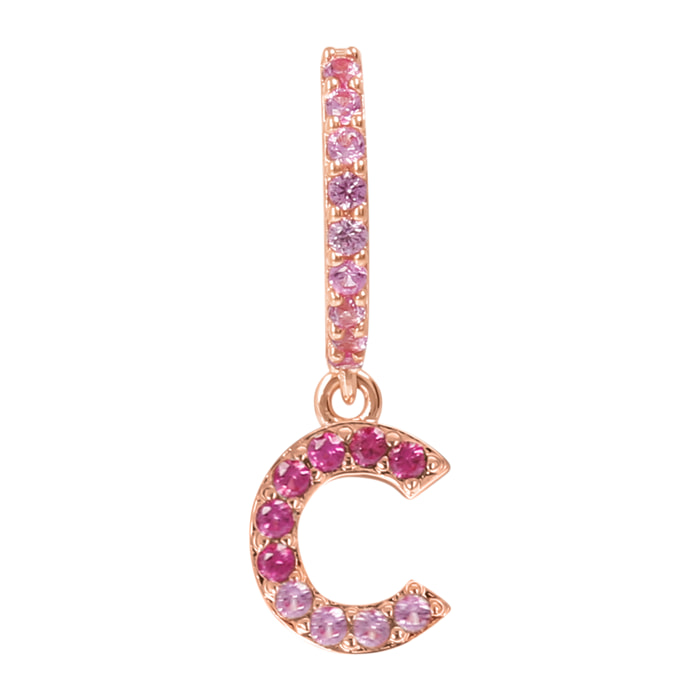 Orecchino Pendente con Lettera C in Pavé di Cubic Zirconia Rosa