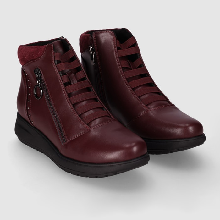 Botines de Piel Sintética - Vino - Tacón: 3 cm