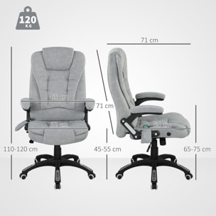 Silla de Oficina con Masaje de 6 Puntos Silla de Escritorio Giratoria con Función Basculante con Calefacción Altura Ajustable Respaldo Reclinable y Mando a Distancia 65x71x110-120 cm Gris