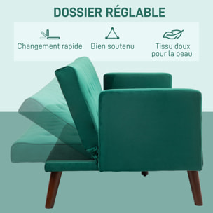 Canapé convertible 3 places design Chesterfield inclinable réglable effet capitonné velours vert turquoise