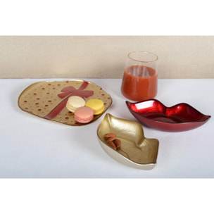 Lot de 6 Assiette plate dorée avec n?ud papillon rouge 21x21x2cm