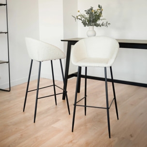 Lot de 2 chaises de bar effet laine bouclette blanche 75 cm - Marquise