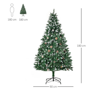 HOMCOM Árbol de Navidad Artificial Ø90x180 cm con 1111 Puntas de PVC y 59 Piñas con Ramas Apertura Automática Base Plegable y Soporte de Acero para Interiores Verde