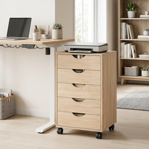 Caisson bureau 5 tiroirs mobile dim. 40x40x67cm effet bois clair