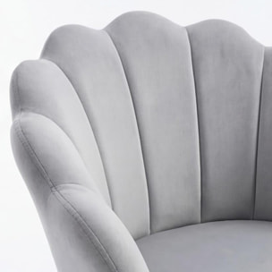 Poltrona in velluto design a conchiglia elegante e moderna, seduta imbottita confortevole con base in legno e gambe in metallo dorato, poltroncina versatile per soggiorno, camera o ufficio, stabile e resistente fino a 100 kg, stile raffinato e decorativo