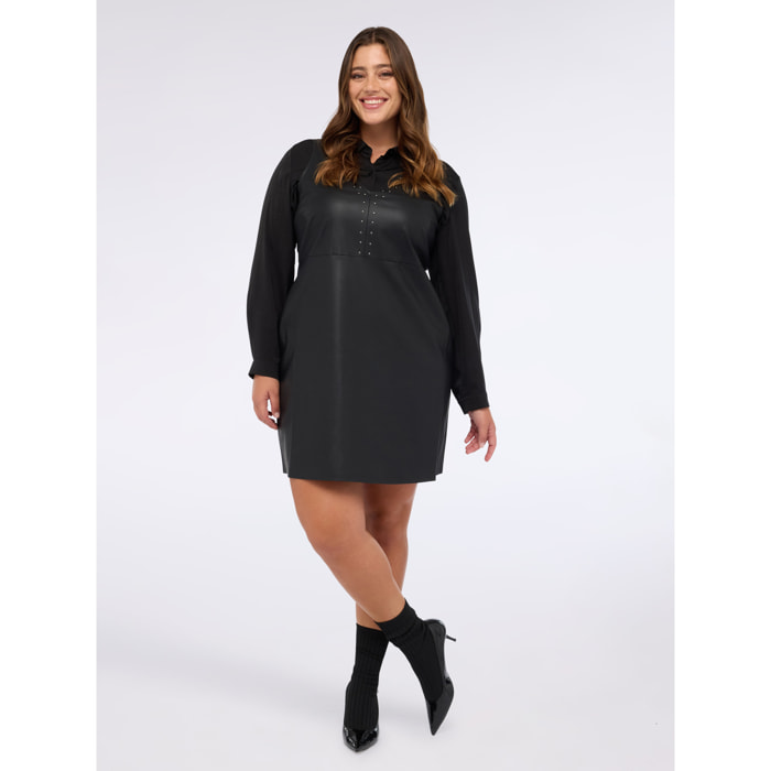 Fiorella Rubino - Vestito smanicato in tessuto spalmato con borchiette - Nero