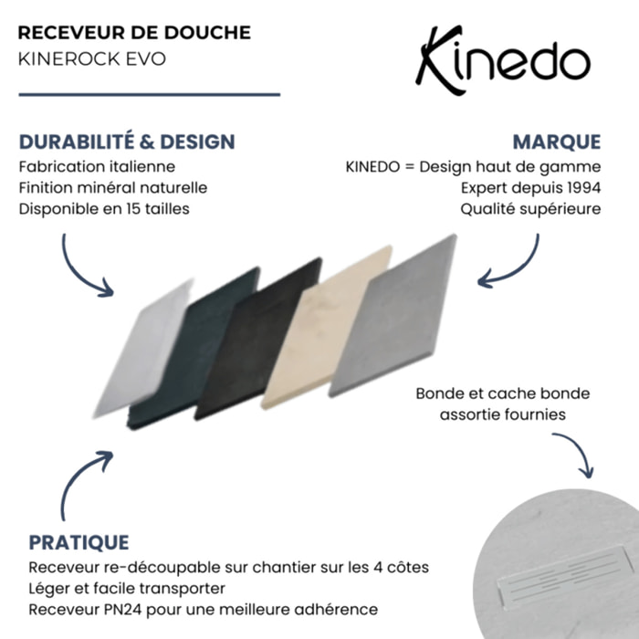 Receveur KINEDO découpable Kinerock Evo biolex rectangle gris pierre