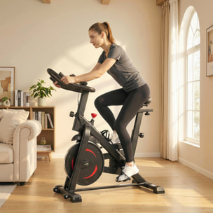 Vélo d'appartement réglable - vélo biking cardio - volant d'inertie 6 Kg, écran LCD, support Ipad gourde - acier rouge noir