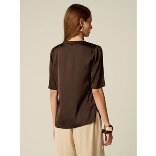 Oltre - Blusa maniche corte in raso - Marrone