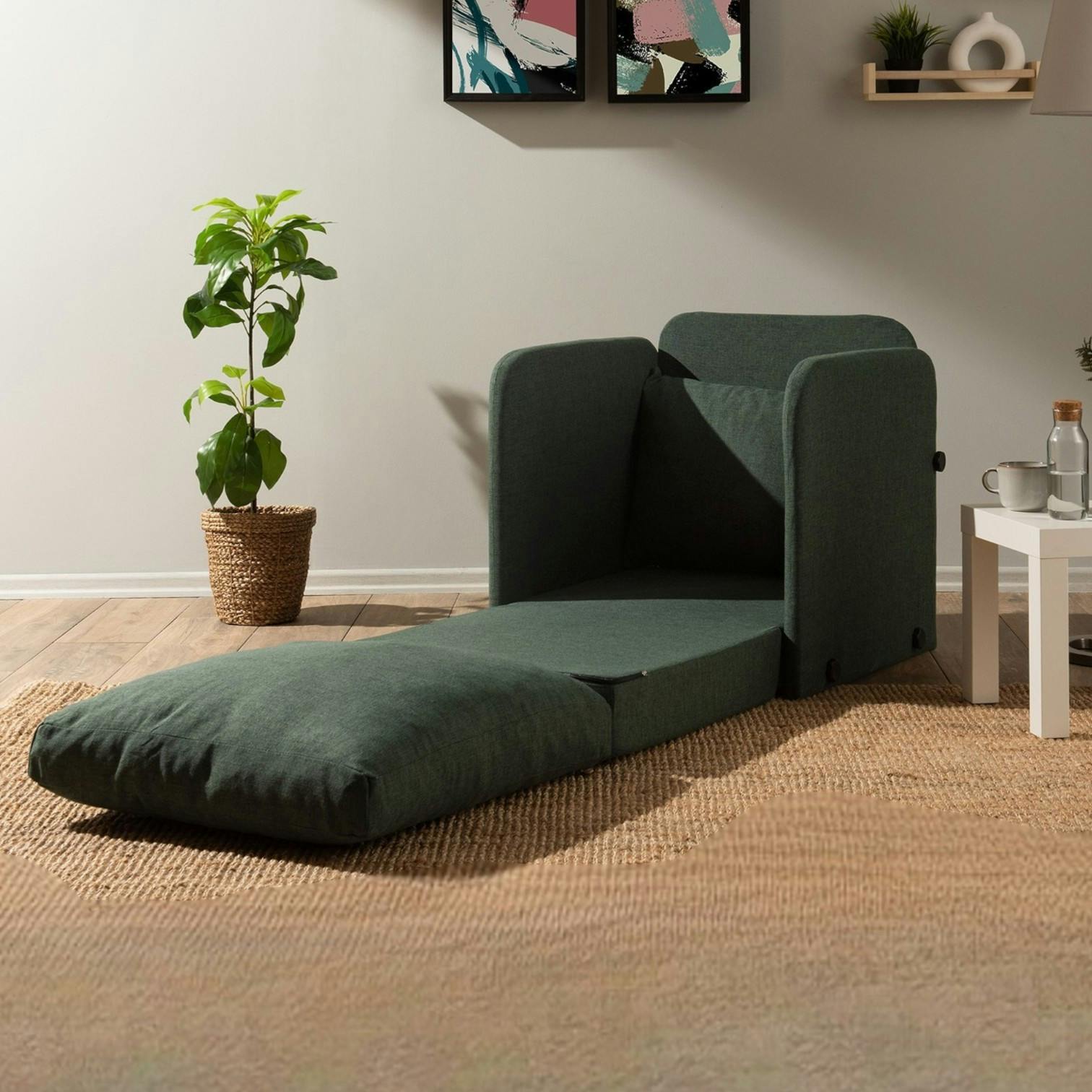 Fauteuil convertible vert foncé lin couchage 200 cm ORURO