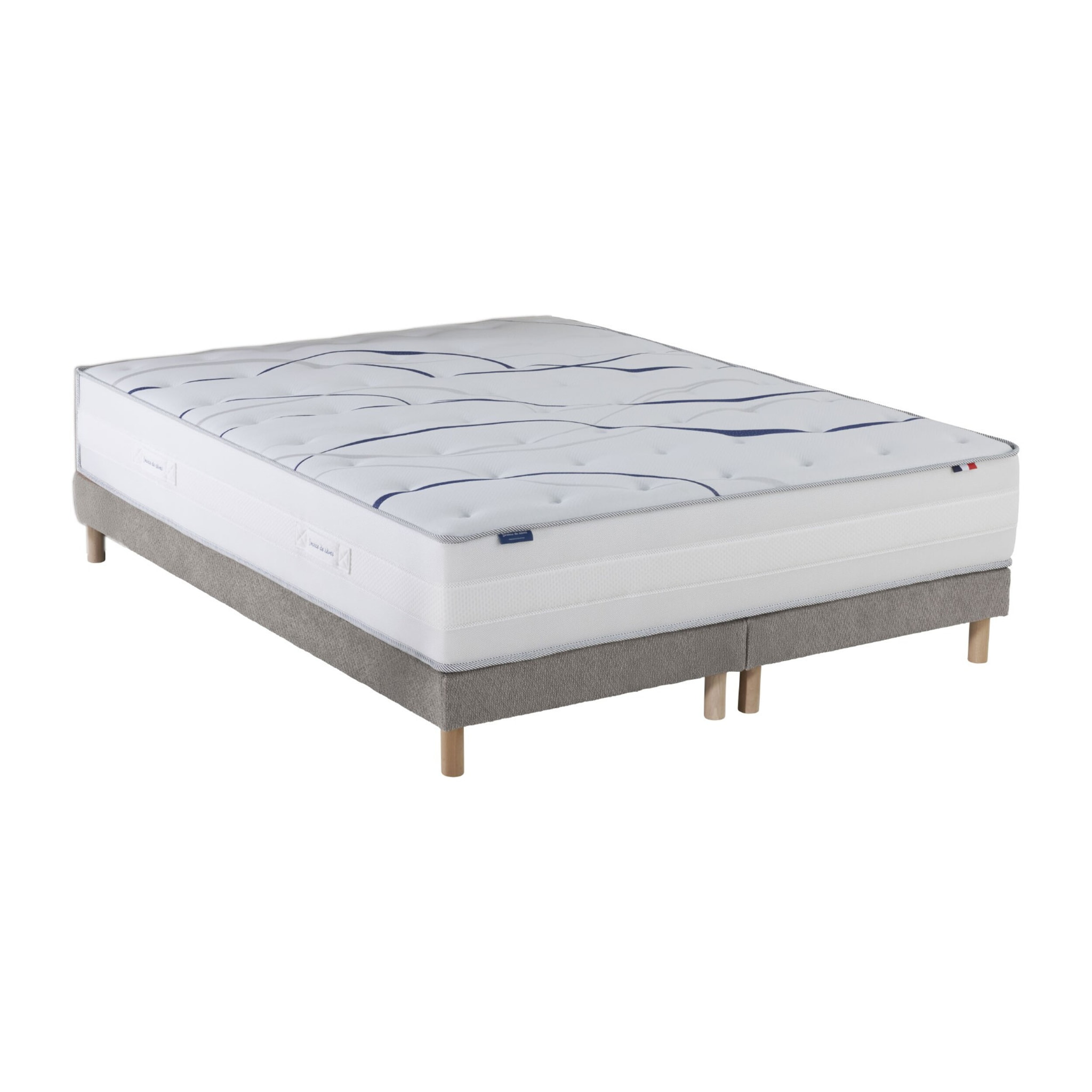 Ensemble matelas mousse ELYSIA + sommier, chenille bouclettes Gris clair