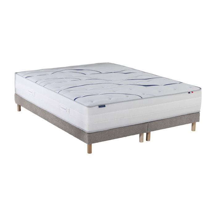 Ensemble matelas mousse ELYSIA + sommier, chenille bouclettes Gris clair