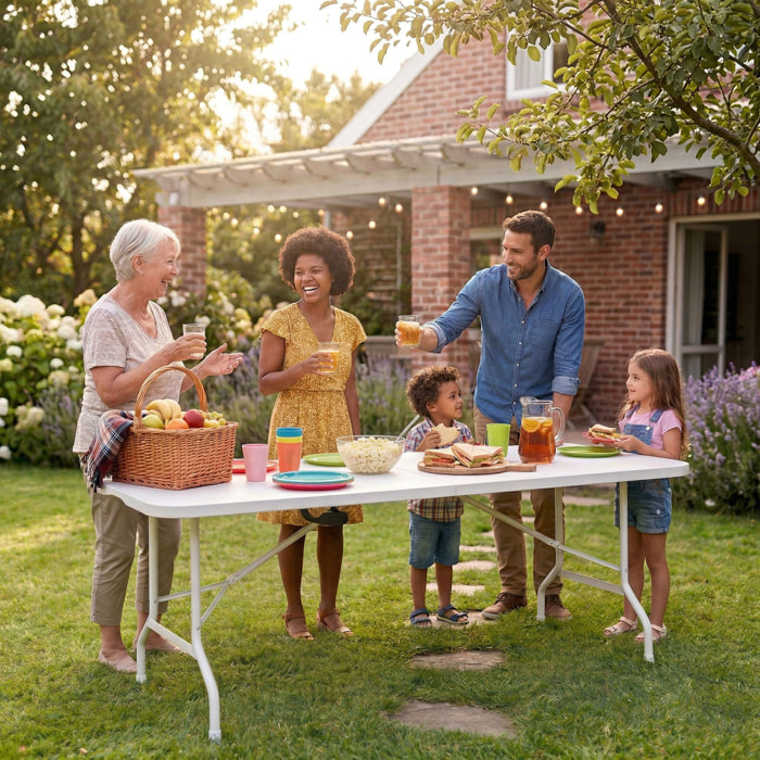 Essence - Tavolo da giardino pieghevole 180x74x70 cm da campeggio picnic portatile in resina bianco