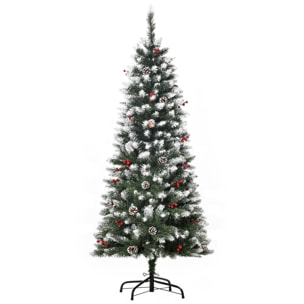 HOMCOM Árbol de Navidad Artificial Plegable 150 cm con Nieve Ignífugo con 408 Ramas 28 Bayas 24 Piñas Hojas de PVC Apertura Automática y Soporte Metálico Decoración Navideña para Interior Verde