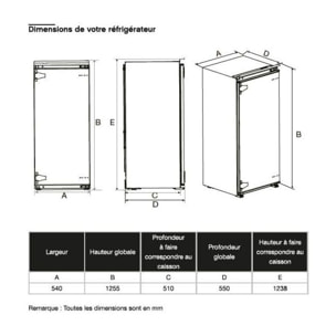 Réfrigérateur 1 porte encastrable ESSENTIELB ERFI125-55miB1