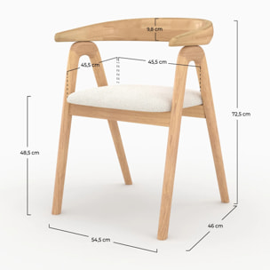 Chaise en bois d'hévéa clair et tissu bouclé crème - Hawa