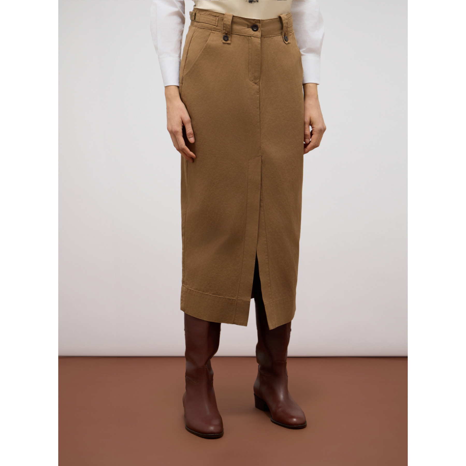 Oltre - Gonna tubino cropped in misto cotone - Marrone