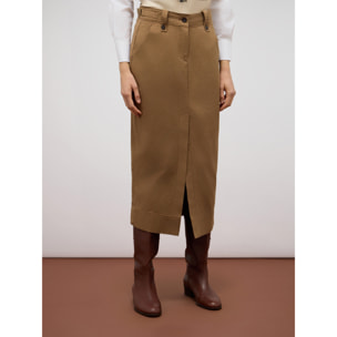 Oltre - Gonna tubino cropped in misto cotone - Marrone