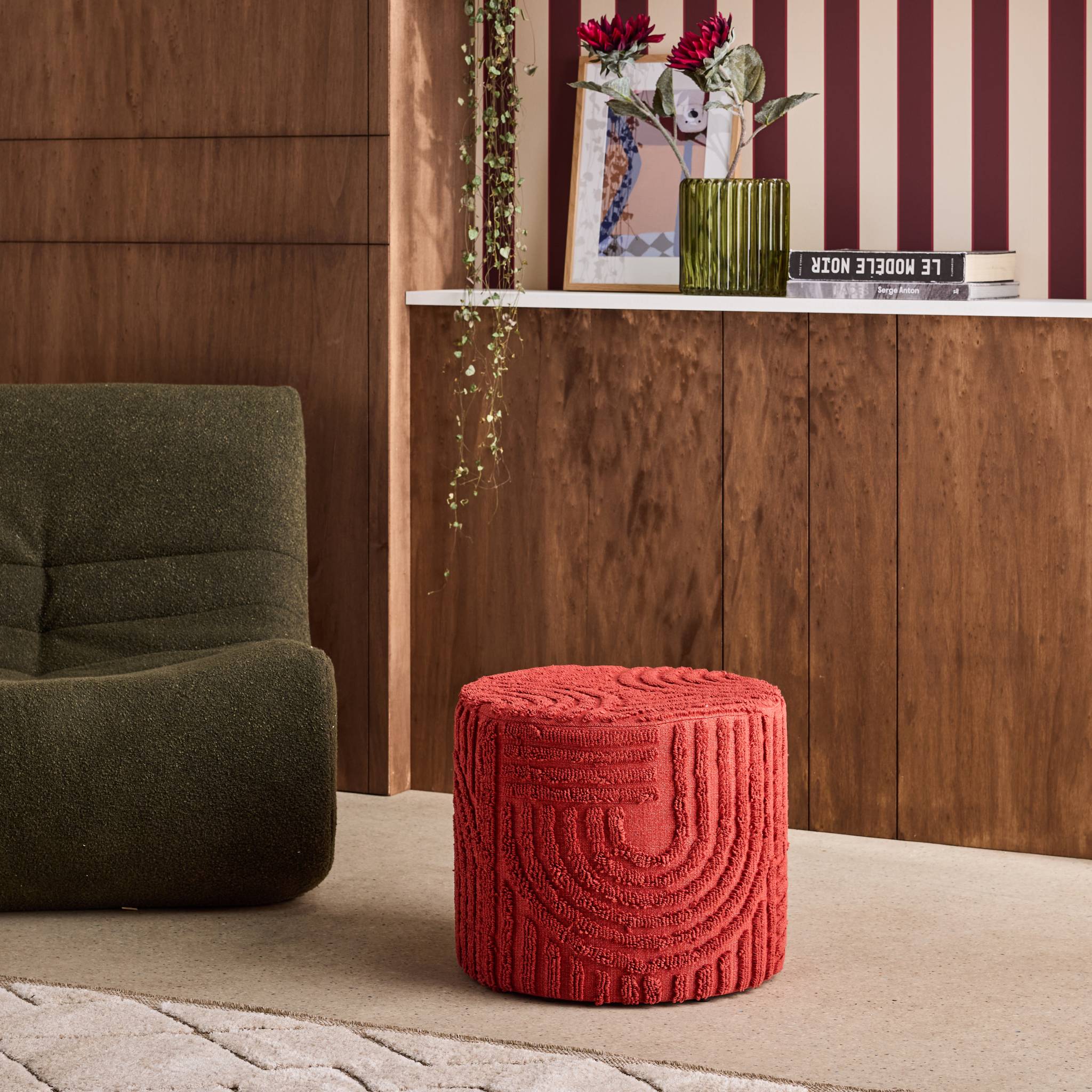 Pouf rond bouclette tuftée NUBA