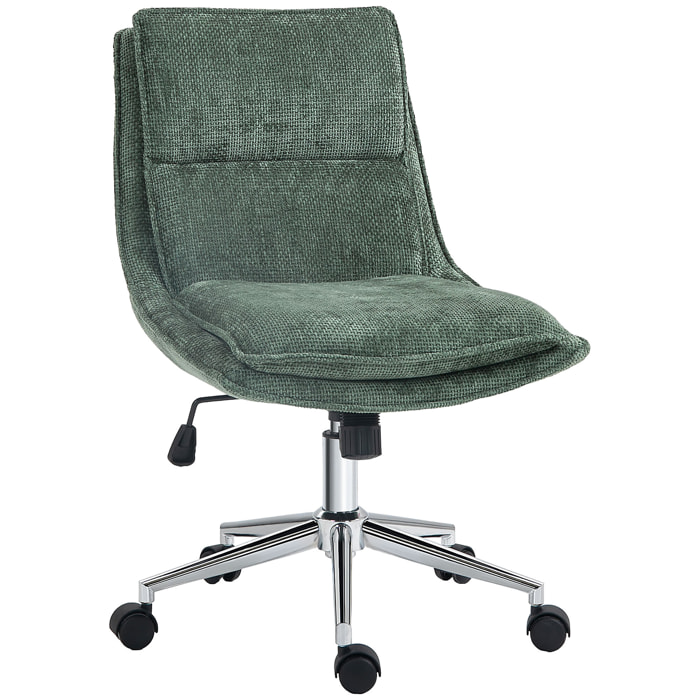 Chaise de bureau réglable pivotante piètement chromé tissu aspect lin vert