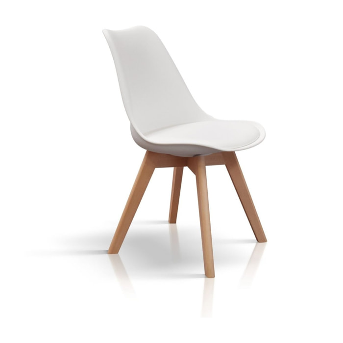 Set di 4 sedie WYNWOOD in polipropilene bianco, gambe in legno di faggio, 47x52x82 cm