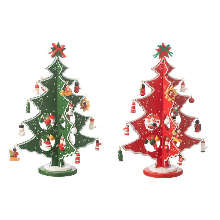 J-Line décoration sapin de Noël + figurines Pliable – bois – rouge/vert – 2 pièces