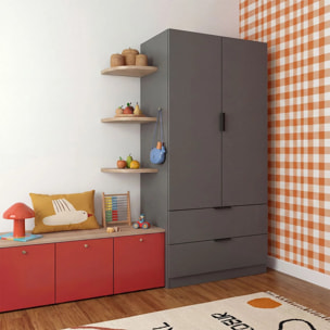 Armario de 2 puertas y 2 cajones en gris grafito 81,5x180 cm Lark Gris Grafito