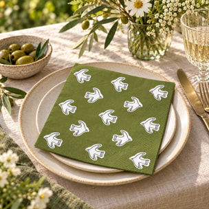 Lot de 20 serviettes en papier motif oiseaux - Kaki