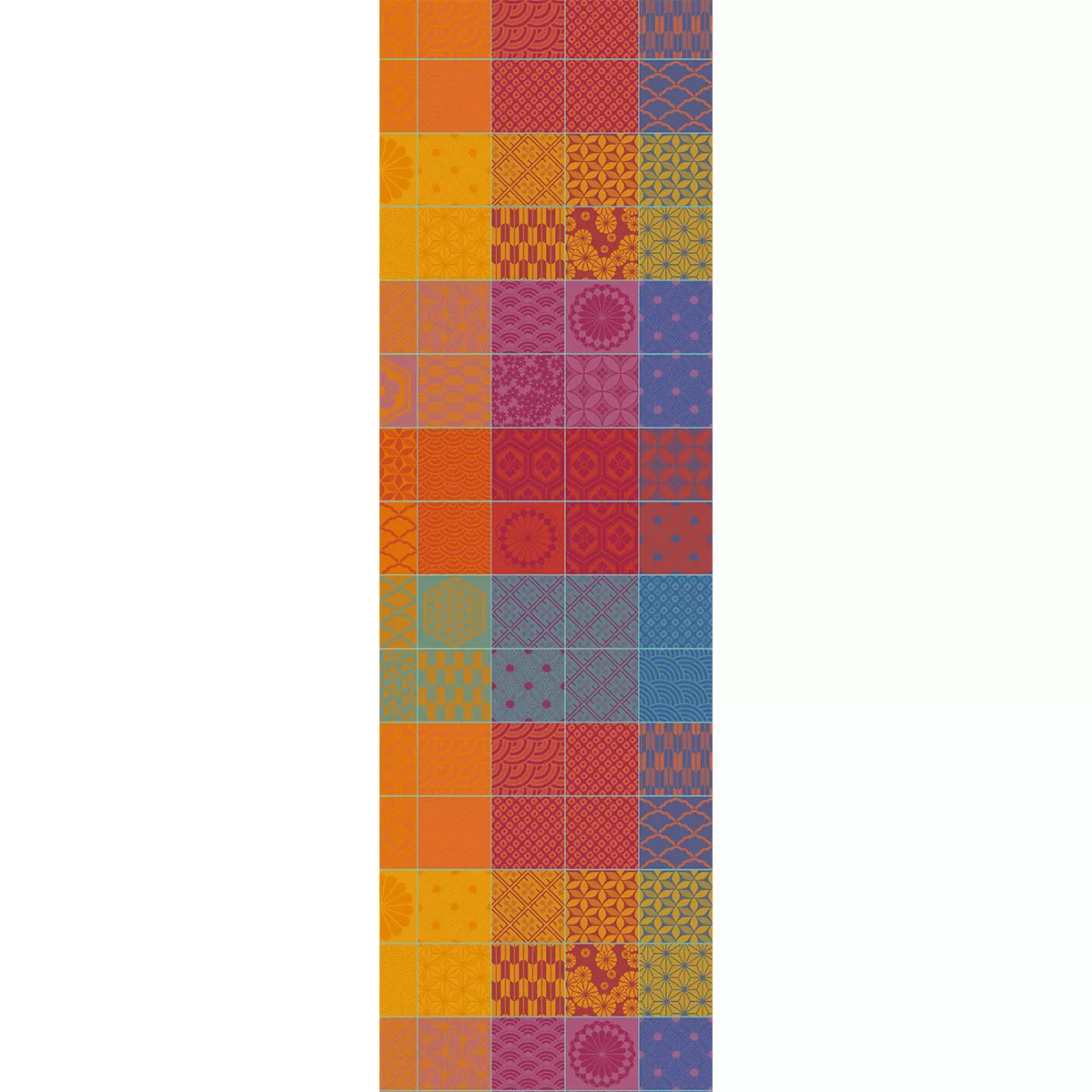 Chemin de table pur coton motif jacquard orange violet Mille hana floralies