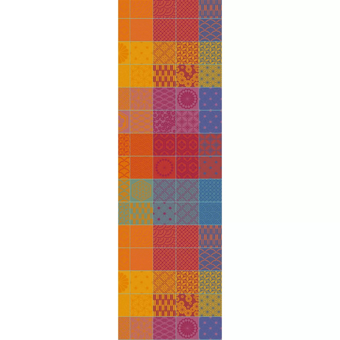 Chemin de table pur coton motif jacquard orange violet Mille hana floralies