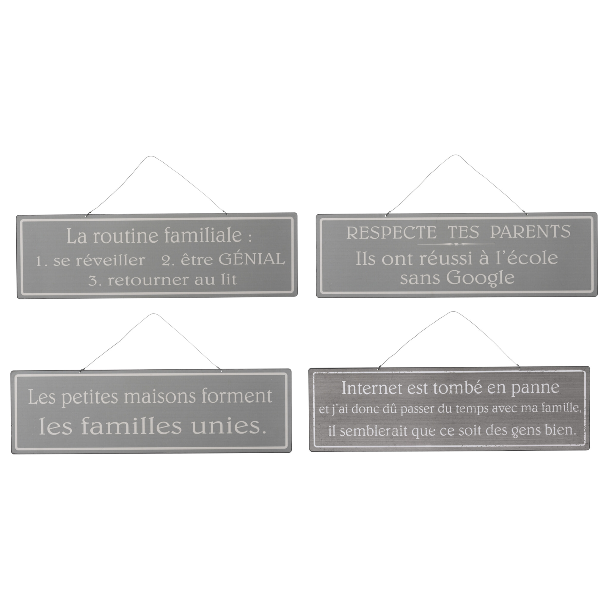 J-Line pancarte Mix 1 Anglais/Francais - métal - gris/blanc - 4 pcs