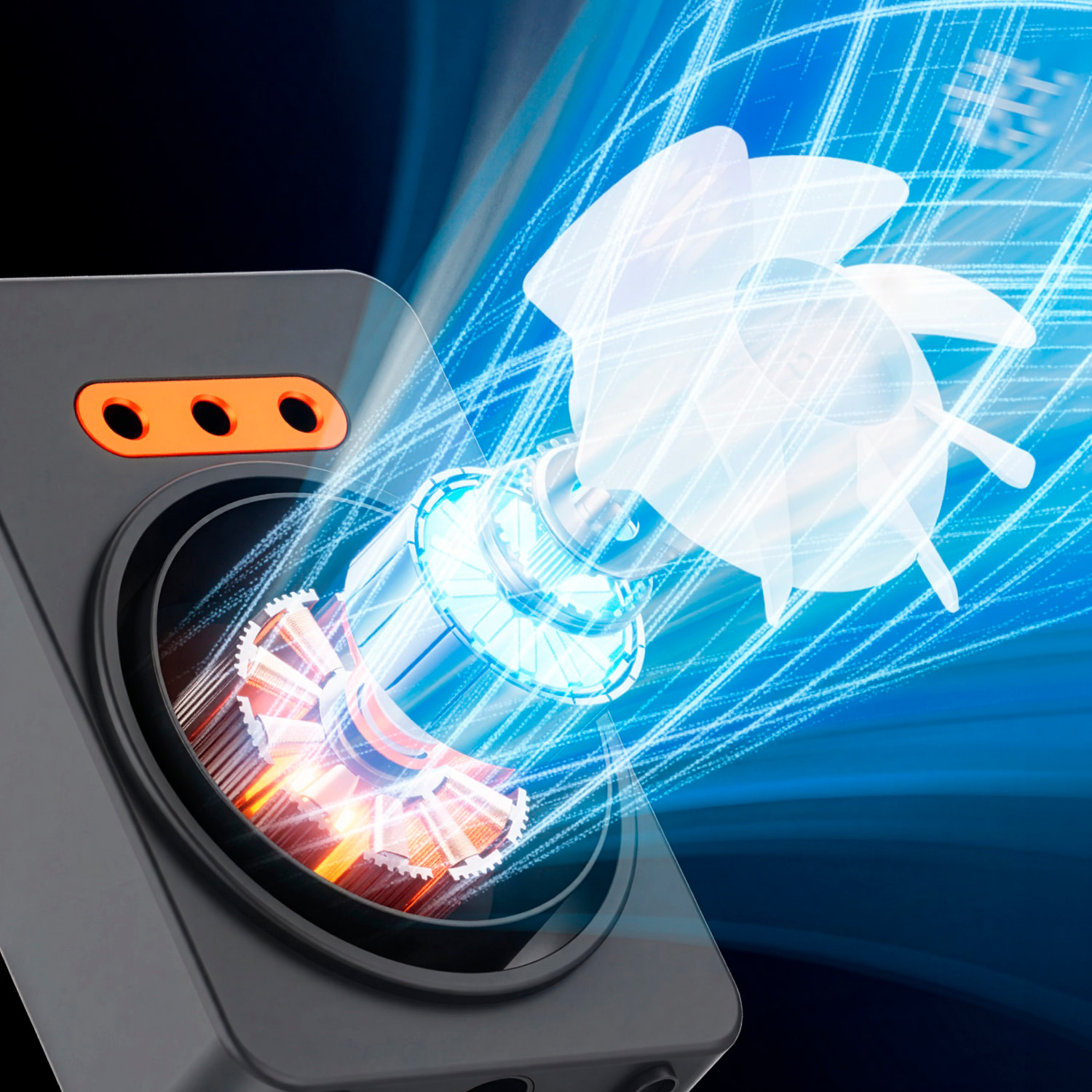 Ventilatore da tavolo F15. Con 5 livelli di velocità, funzione nebulizzatore con 3 uscite e serbatoio dell'acqua da 160 ml. Con maniglia per appendere.