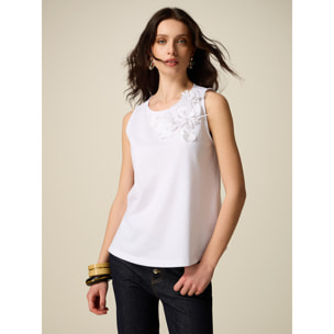 Oltre - Top in cotone con applicazioni floreali - Bianco