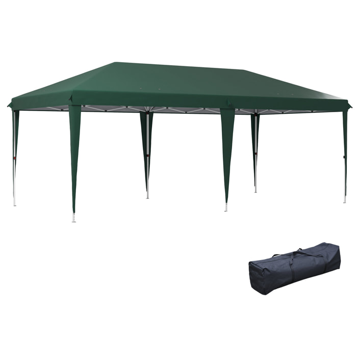 Outsunny Carpa Plegable 6x3 m Cenador de Jardín Gazebo con Altura Ajustable en 3 Niveles Bolsa de Transporte Marco de Acero Anti-UV para Patio Fiestas Camping Verde