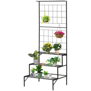 Soporte para Plantas con Enrejado de Metal Estantería para Macetas Trepadoras con 3 Estantes para Terraza Balcón Jardín Exterior e Interior 60x53,5x159,5 cm Negro