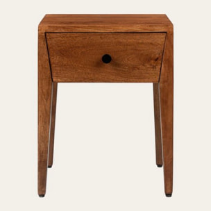 Table de chevet Boma -bois massif de mangue-couleur noyer 35 x 45 x 35 cm