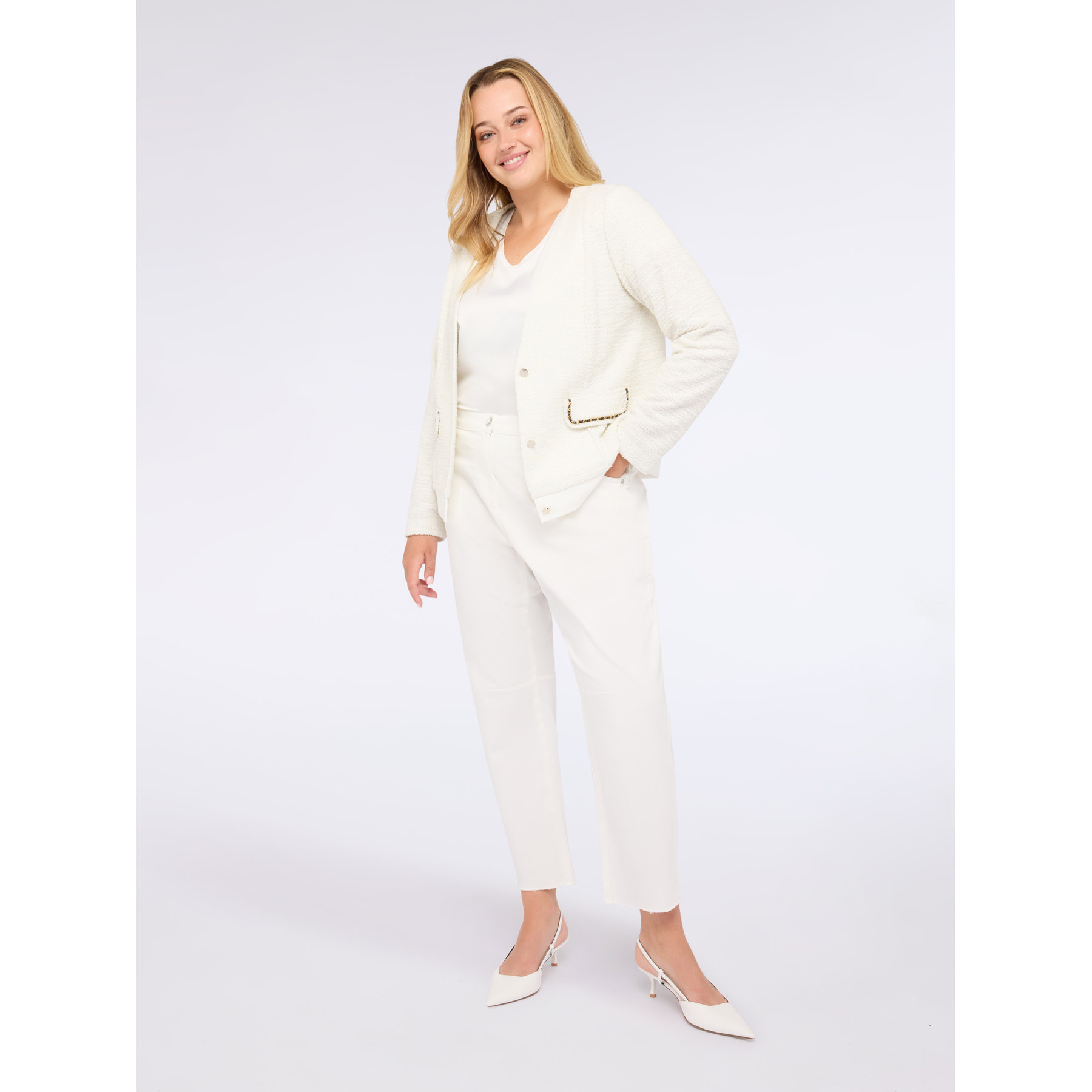 Fiorella Rubino - Pantaloni moon fit in misto cotone - Bianco