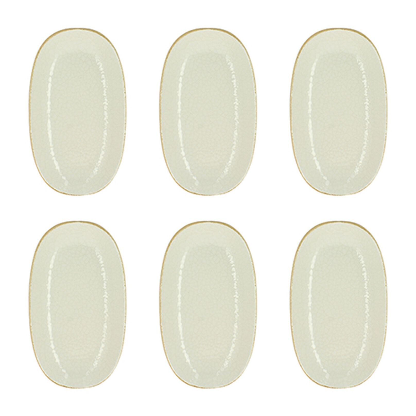 Lot de 6 assiettes ovales en porcelaine blanche et liseré beige 23,5cm NUANCE