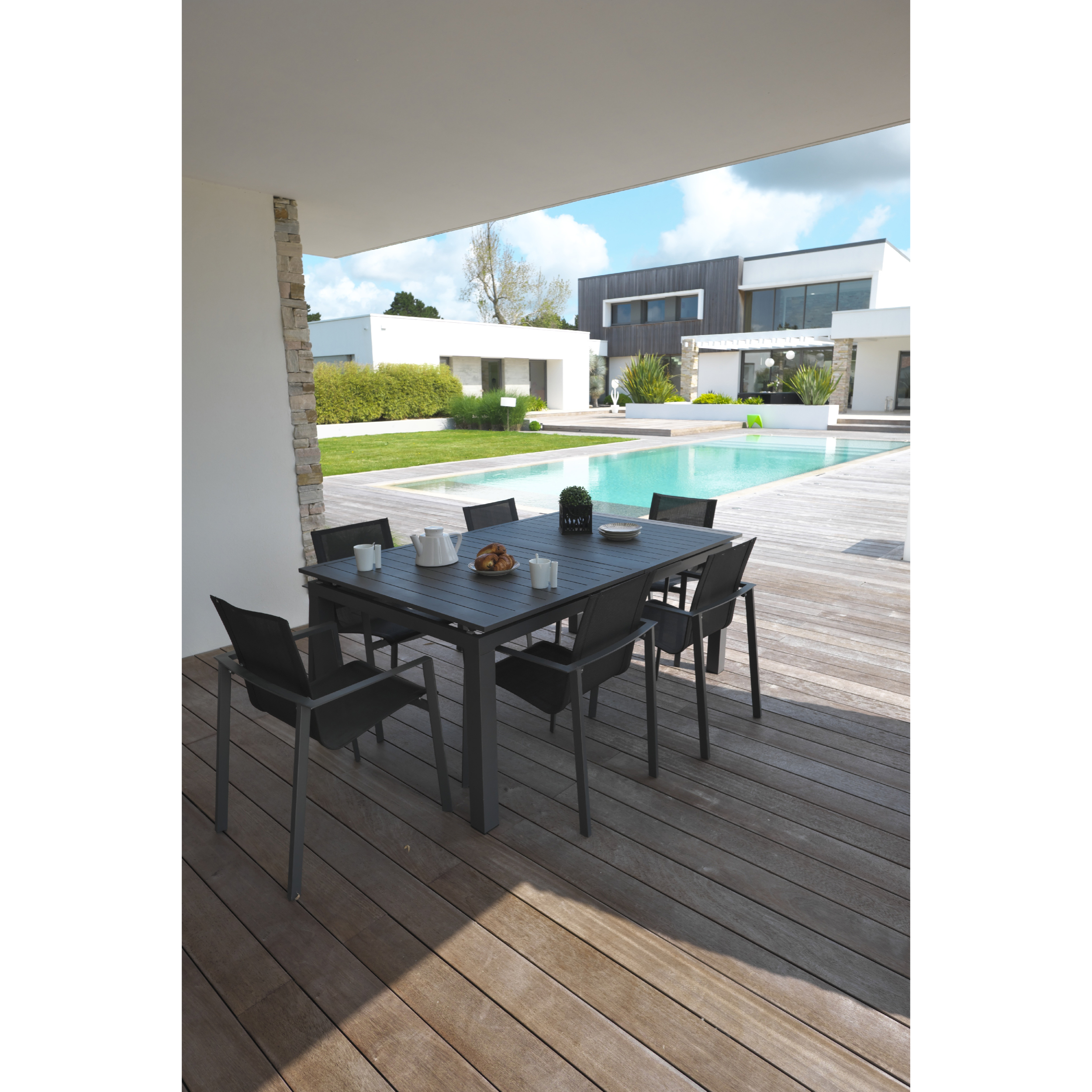 ALU-MIAMI - Ensemble repas de jardin 6 places en aluminium anthracite