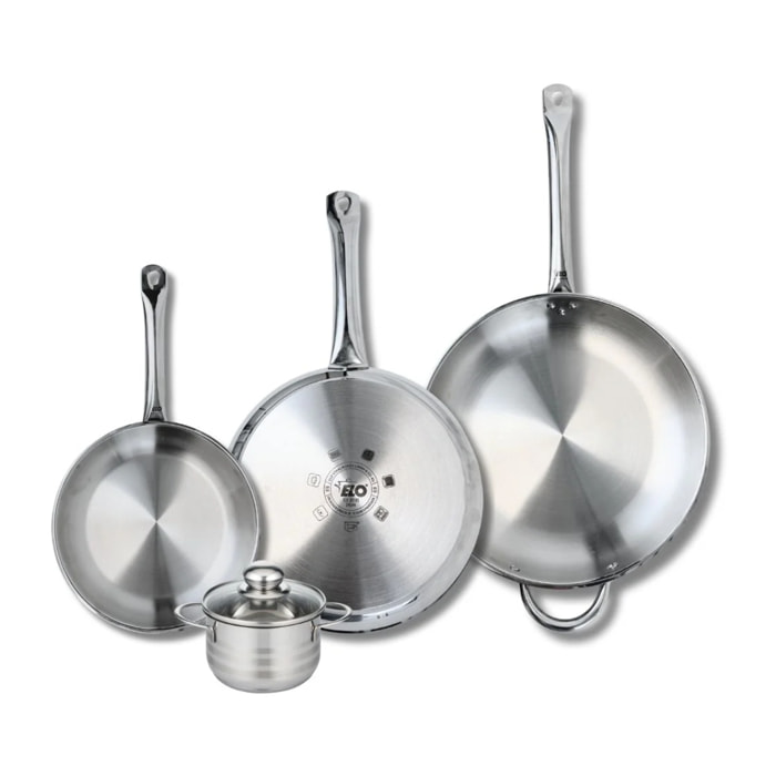 Ensemble de 3 Poêles de cuisson 24, 28 et 32 cm et 1 faitout 12 cm Elo Profi Brillant
