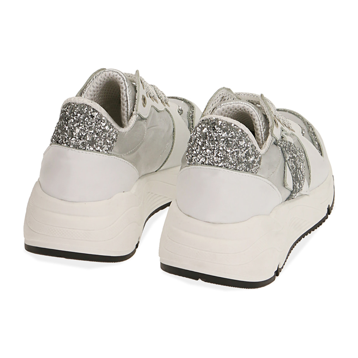 Sneakers bianche in pelle, zeppa 4 cm