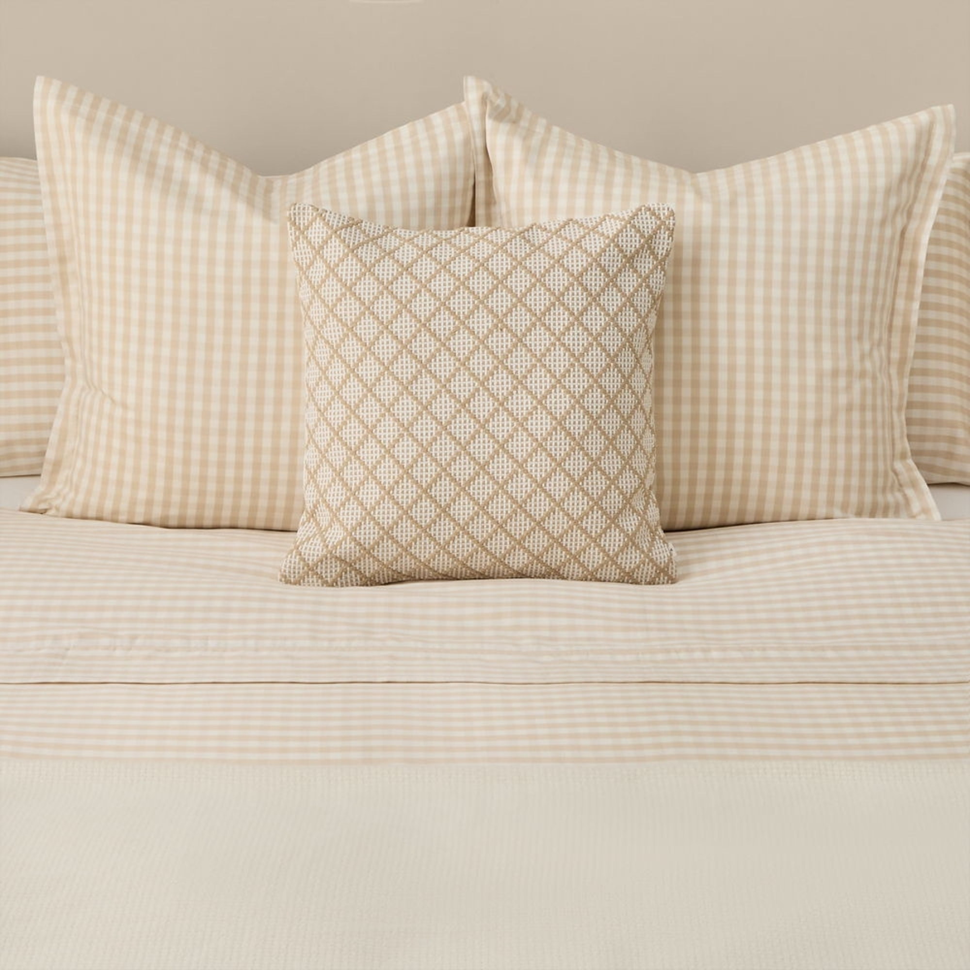 Funda nórdica de algodón satén 200 hilos cuadros vichy Kimcuad color marron beige 100% Algodón