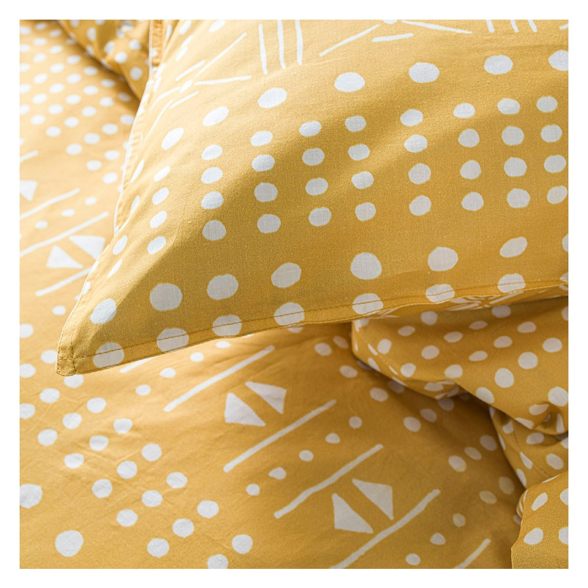 Parure de lit coton 2 personnes imprimé ethnique SUNSHINE jaune