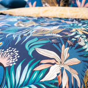 Parure housse de couette coton bleu fonce