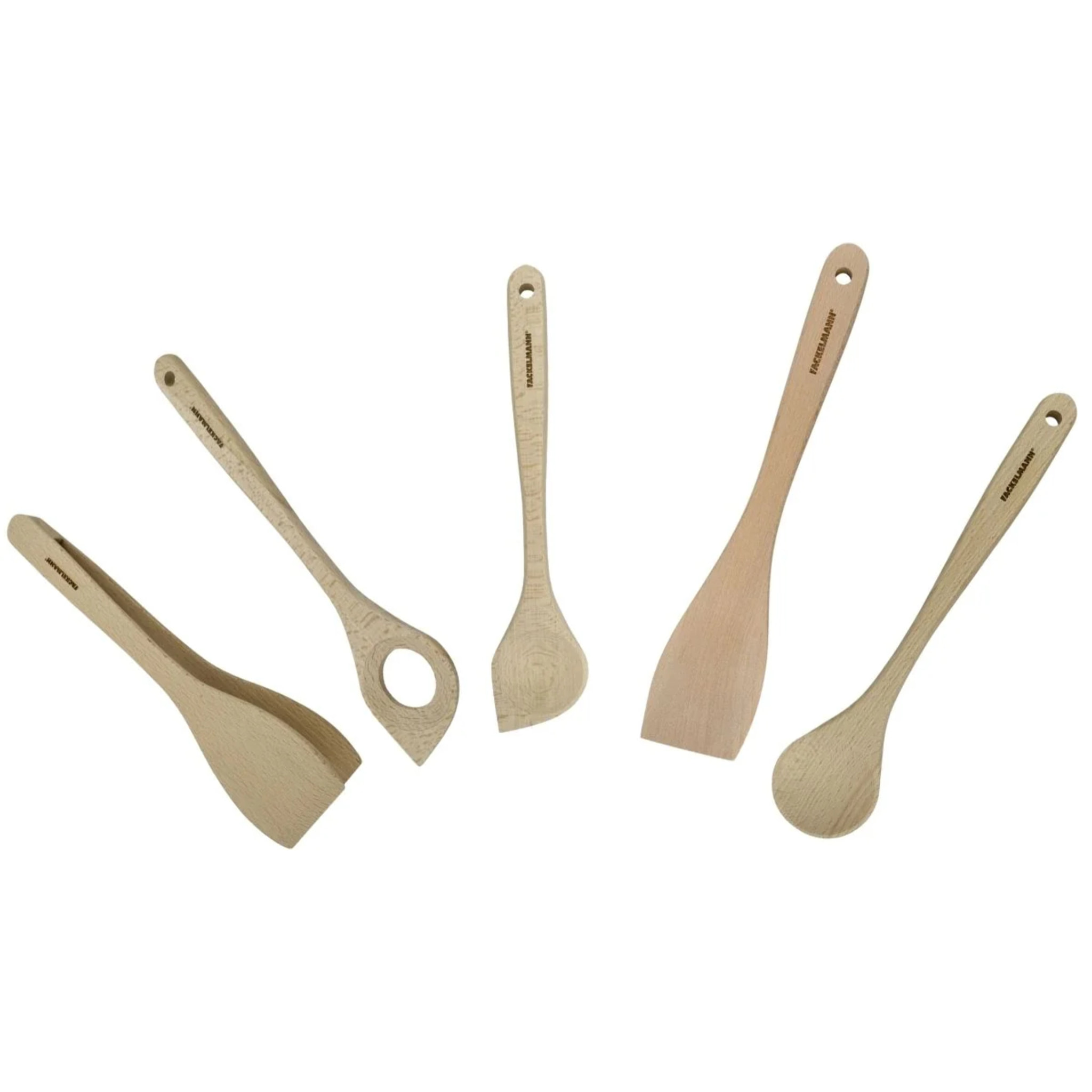 Ensemble de pince, spatule et cuillères en bois FSC Fackelmann Nature
