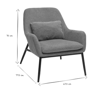 Fauteuil design en tissu effet velours terre brulée et métal noir MAXINE